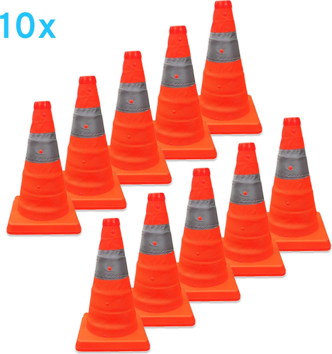 Uitvouwbare pion / verkeerskegel 41cm - inklapbaar - Mexxo - 10 stuks