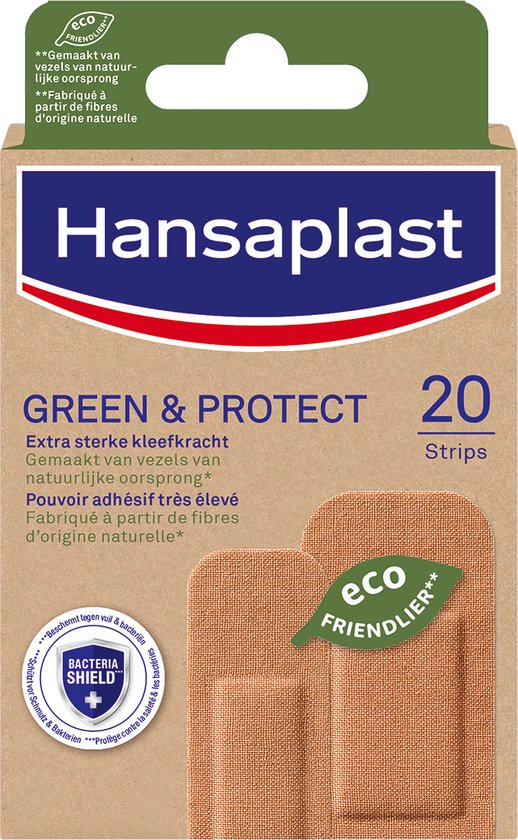 Hansaplast - Green en Protect Pleister - 20 stuks - Gemaakt van vezels van natuurlijke oorsprong - Extra sterke kleefkracht