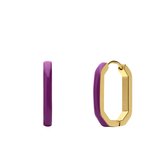Lucardi Dames Stalen goldplated oorbellen met violet emaille - Oorbellen - Staal - Goudkleurig