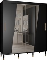 Zweefdeurkast met spiegel Kledingkast met 2 schuifdeuren Garderobekast slaapkamerkast Kledingstang met planken | elegante kledingkast, glamoureuze stijl (LxHxP): 180x208x62 cm - CAPS RHO (Zwart, 180 cm) met lades