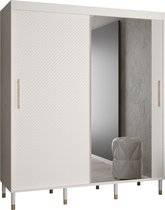 Zweefdeurkast met spiegel Kledingkast met 2 schuifdeuren Garderobekast slaapkamerkast Kledingstang met planken | elegante kledingkast, glamoureuze stijl (LxHxP): 180x208x62 cm - CAPS J2 (Wit, 180 cm) met lades