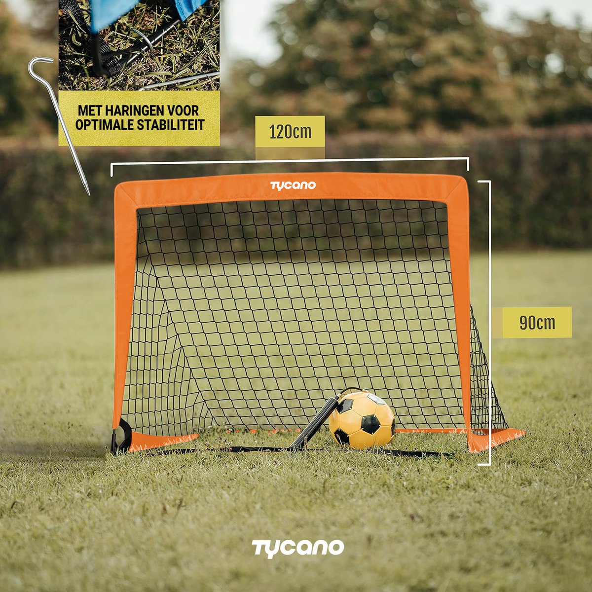 Tycano Pop-Up Voetbaldoelen Set van 2 - Kinderen - Voetbaldoeltjes - Opvouwbaar - 120 x 90 cm - 2 stuks - Oranje — afbeelding 2