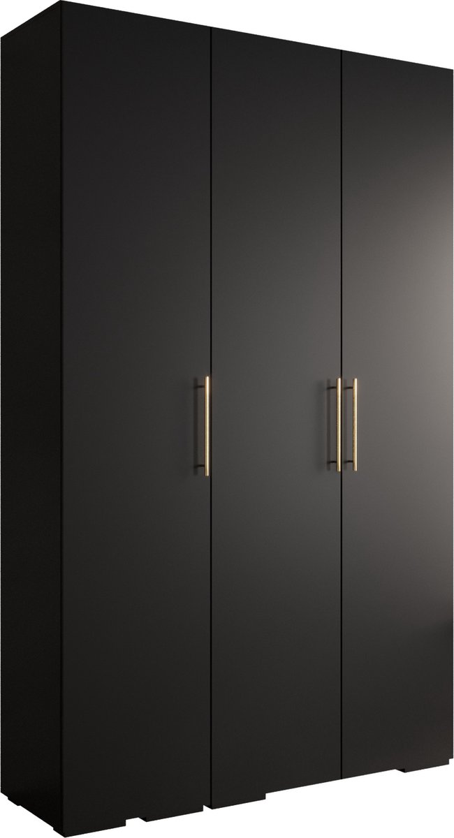 AJE Meubles B.V. Opbergkast Kledingkast met 3 draaideuren Garderobekast slaapkamerkast Kledingstang met planken | Gouden Handgrepen, elegante kledingkast, glamoureuze stijl (LxHxP): 150x237x47 cm - IVONA 3 (Zwart, 150 cm)