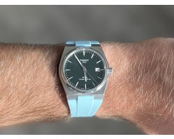 Intergrated rubber watch strap Light Blue for Tissot PRX 35mm - Geïntegreerde rubber horloge band licht blauw met quick release trekker