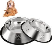 Set van 2 roestvrijstalen hondenschalen, antislip hondenschalen, voerbakken, kleine, middelgrote, grote hondenvoerbak en waterbak.