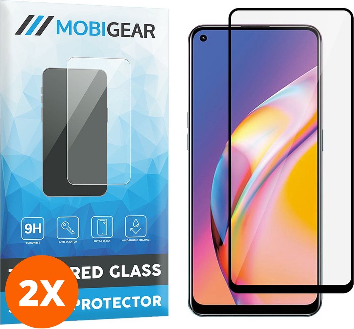 Mobigear Screenprotector geschikt voor OPPO A94 Glazen | Mobigear Premium Screenprotector - Case Friendly - Zwart (2-Pack)