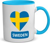 Akyol - sweden vlag hartje koffiemok - theemok - blauw - Zweden - reizigers - toerist - verjaardagscadeau - souvenir - vakantie - 350 ML inhoud