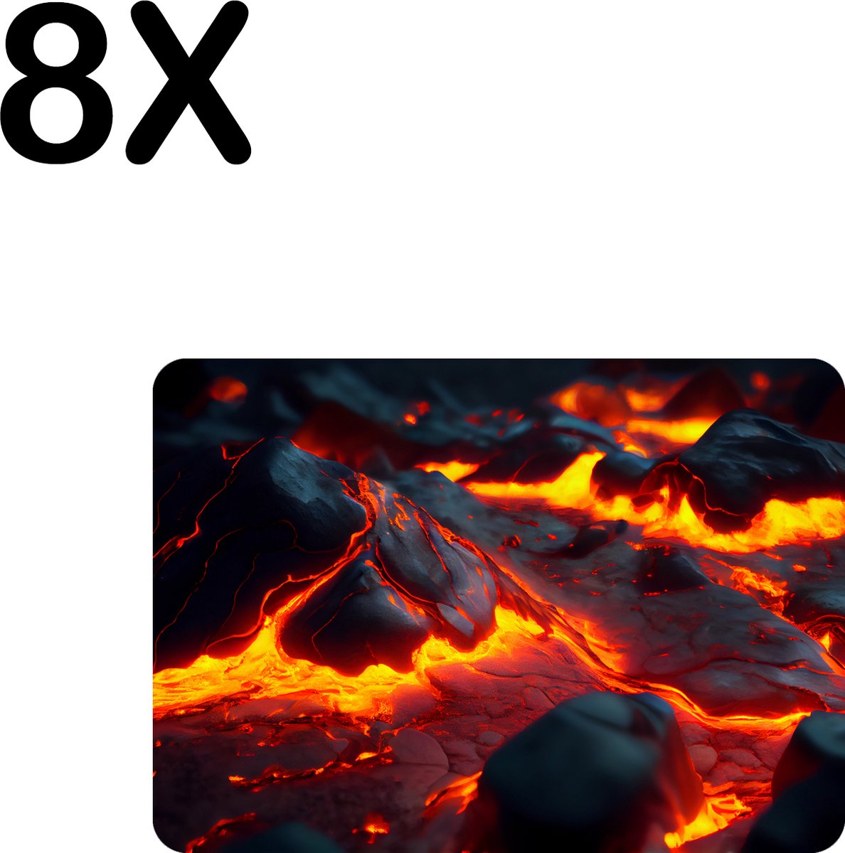 BWK Flexibele Placemat - Lava en Magma - Set van 8 Placemats - 35x25 cm - PVC Doek - Afneembaar