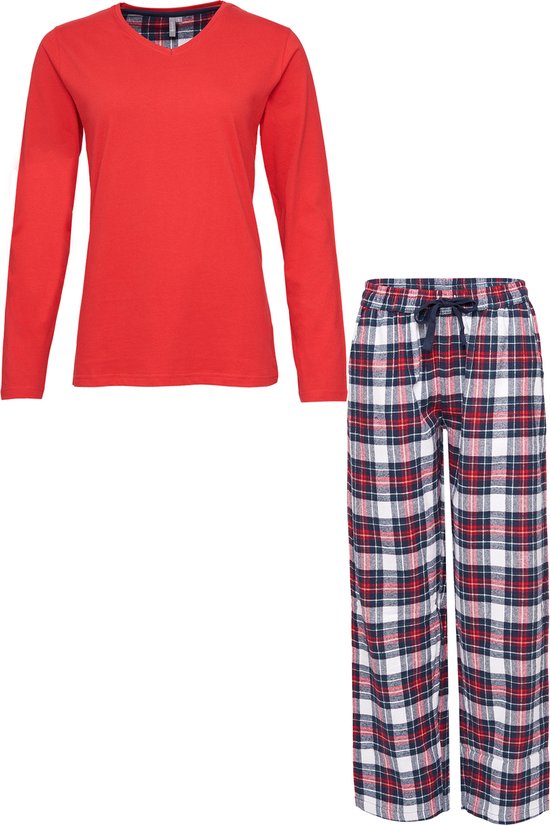 By Louise Dames Pyjama Set Met Flanellen Pyjamabroek Rood - Maat XXL