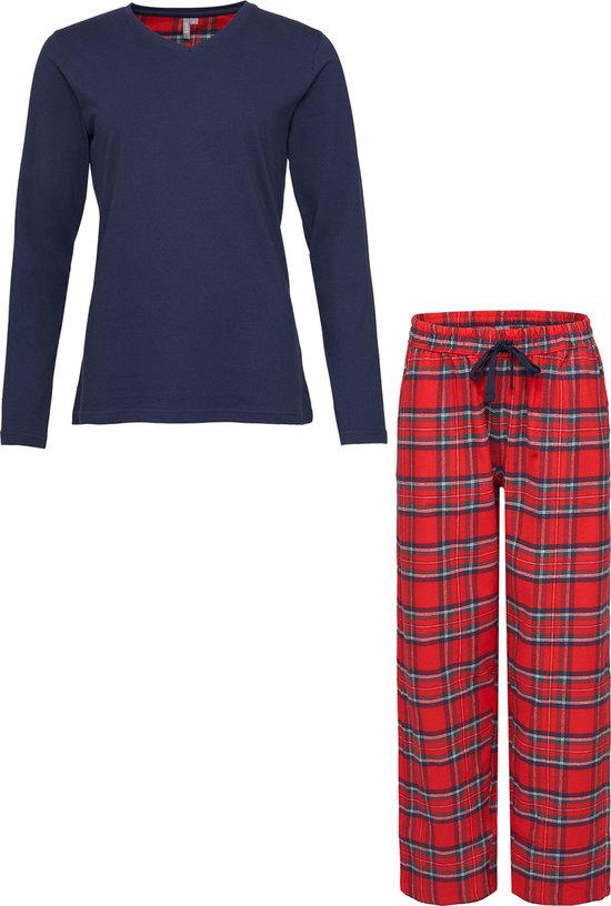 By Louise Dames Pyjama Set Met Flanellen Pyjamabroek Donkerblauw - Maat M