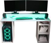 Game Bureau Gaming Desk met LED Verlichting Tafel Computer Bureau - (LxHxP): 50x90x138 cm - SHOT 1 (Wit + Turquoise LED)