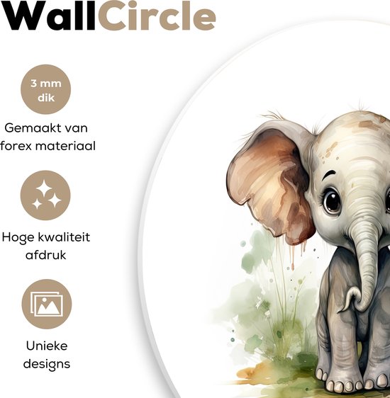 WallCircle - Cercle mural éléphant 60x60 cm - Cercle mural chambre enfant animaux - Décoration chambre fille moderne - Accessoires chambre garçon - Chambre enfant - Tableaux ronds chambre enfant - Décoration murale chambre fille - Décoration murale