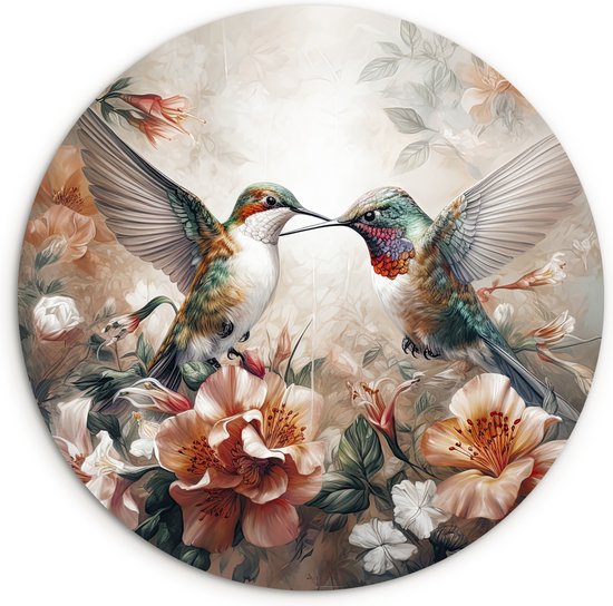 Cercle mural oiseaux - Colibri - Fleurs - Cercle mural intérieur - Décoration murale salon - Tableaux ronds - Cercle de Décoration murale - Accessoires de maison - 150x150 cm - Plaque murale ronde - Peinture ronde – Cercles muraux