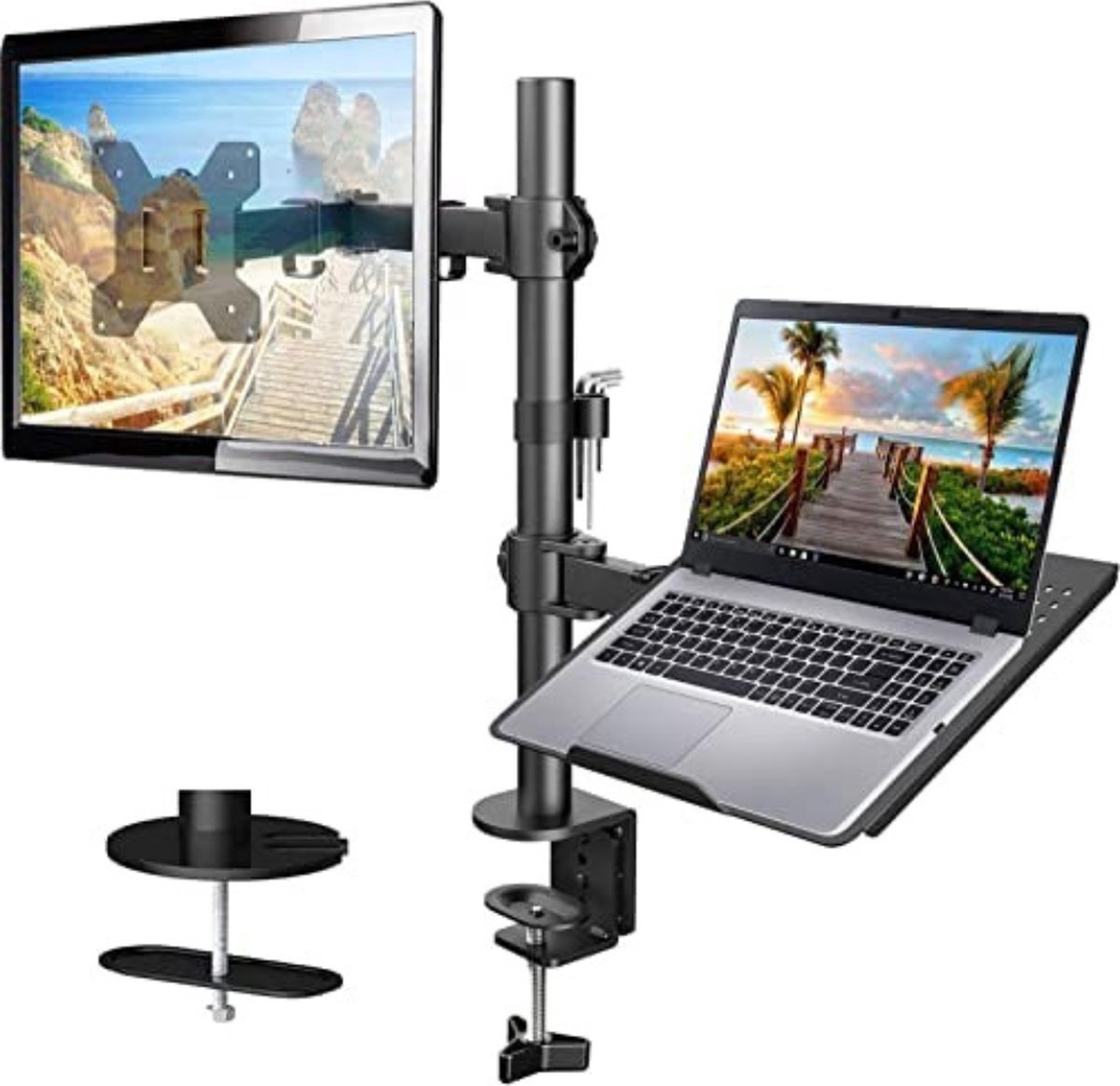 Monitor Arm Laptop - Laptop Arm Standaard - 13 tot 27 inch LCD LED Scherm & max. 15,6 inch notebook - Zwart