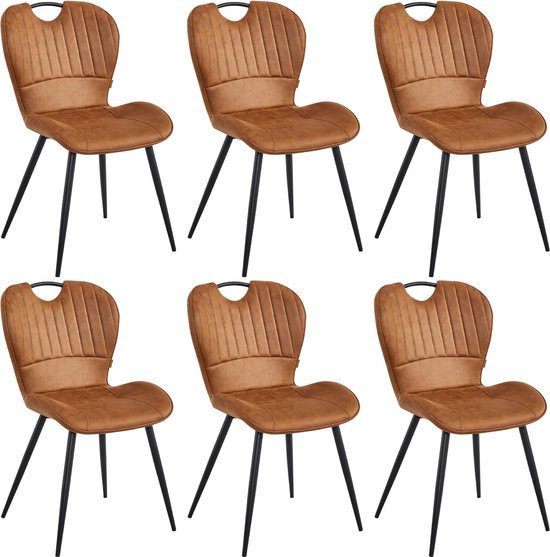Colenis® - Chaise de salle à manger Alico - Set de 6 - Cognac - Microfibre - Pieds noirs