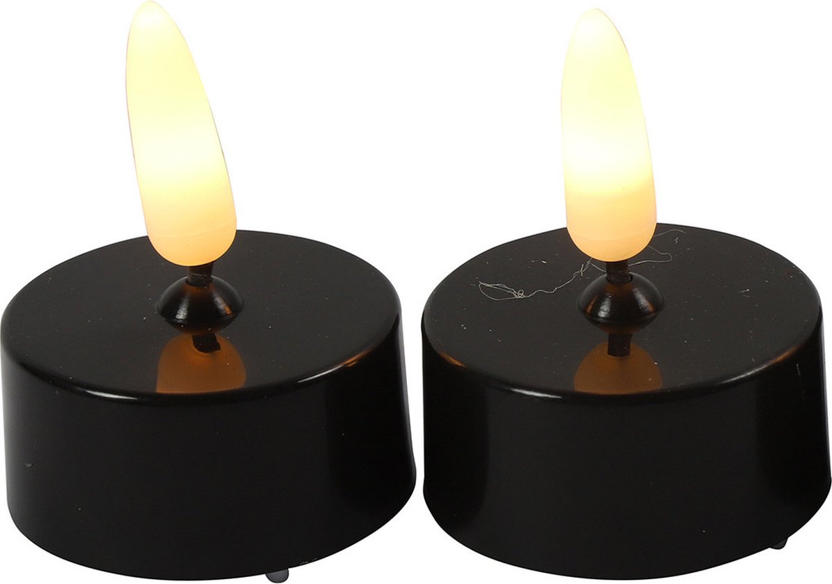 Countryfield LED theelichtjes/waxinelichtjes - 2x st - zwart - met timer - warm wit