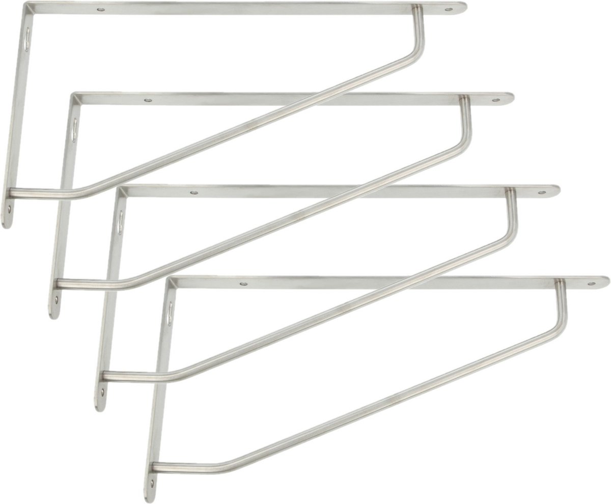 AMIG Plankdrager/steun/muurbeugel - 4x - rvs metaal - zilver - H60 x B120 mm - Tot 75 kg - boekenplank steunen