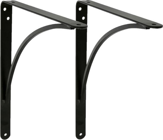 AMIG Support d'étagère/support d'étagère en métal - 2x - peint en noir - H250 x L200 mm - supports d'étagère - jusqu'à 65 kg