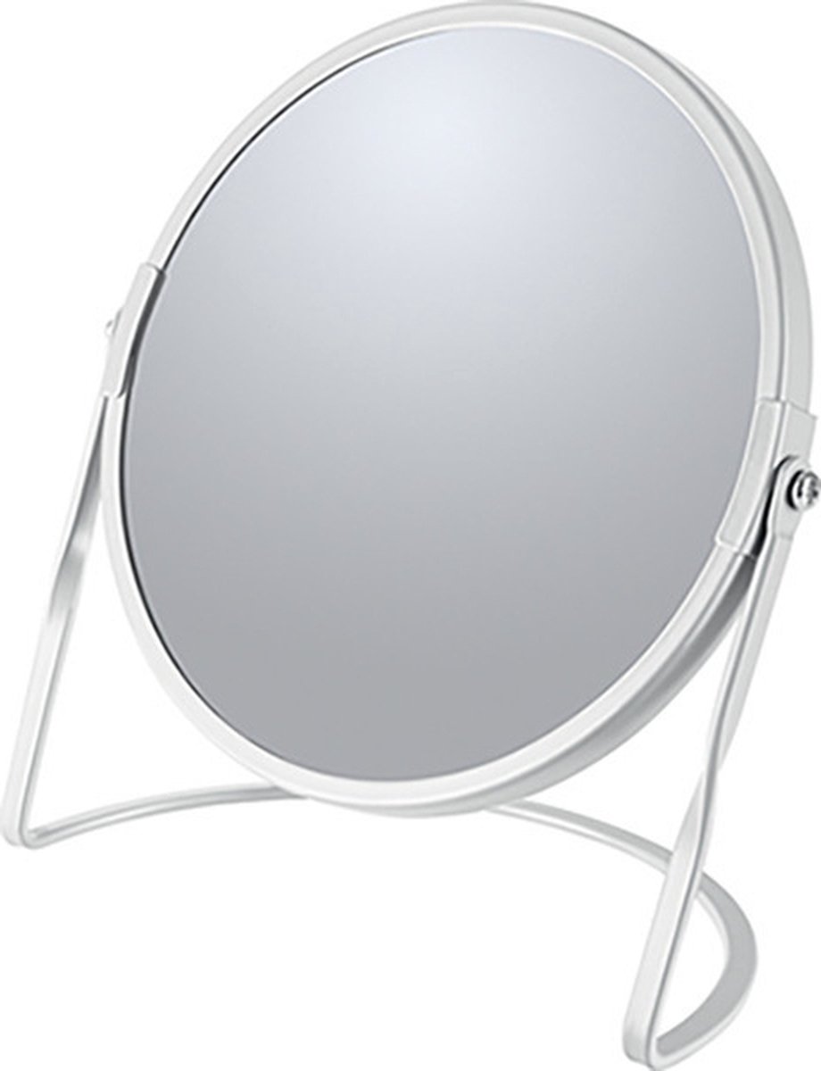 Make-up spiegel Cannes - 5x zoom - metaal - 18 x 20 cm - wit - dubbelzijdig