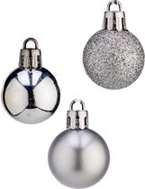Arte R Mini Boules de Noël - 20x pièces - argent - plastique - 3 cm - mat/paillettes/brillant