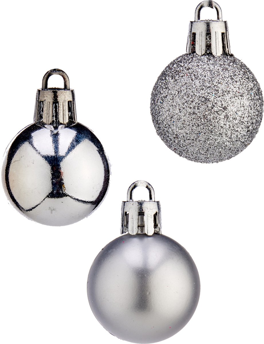 Arte R Mini kerstballen - 20x stuks - zilver - kunststof - 3 cm - mat/glitter/glans