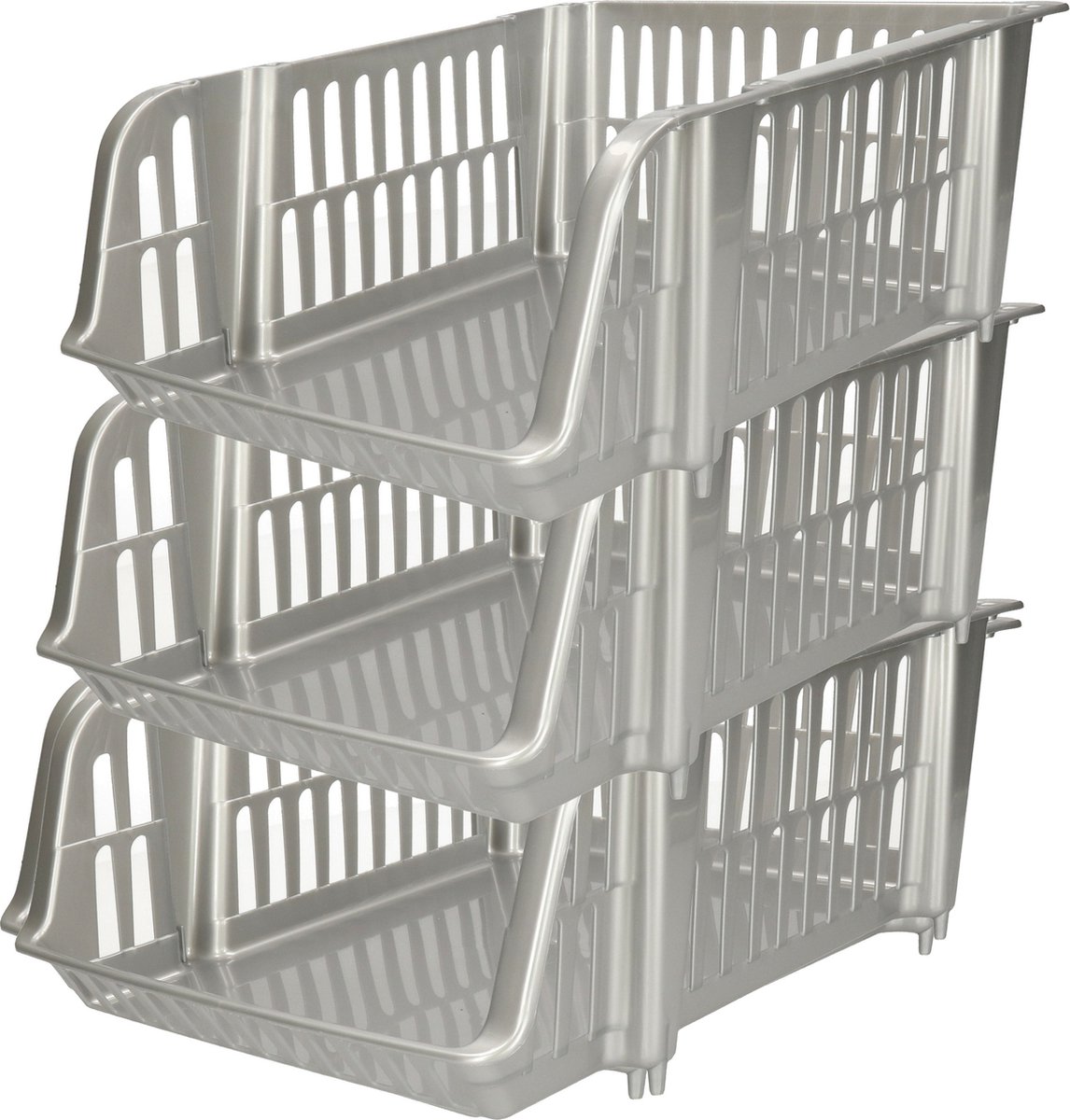 Plasticforte Stapelbare opbergmand - 3x - Zilver - 16L - kunststof - 38 x 28 x 15 cm
