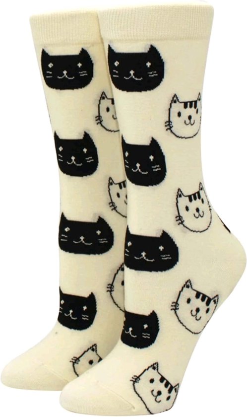 happy Socks dames-heren- Cat- Maat 37-40 - gebroken wit- cadeautje voor hem/haar