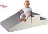 Mini glijbaan Grijs-Wit, Zachte Soft Play Foam Blokken 2-delige set | grote speelblokken | motoriek baby speelgoed | foamblokken | reuze bouwblokken | Soft play peuter speelgoed | schuimblokken