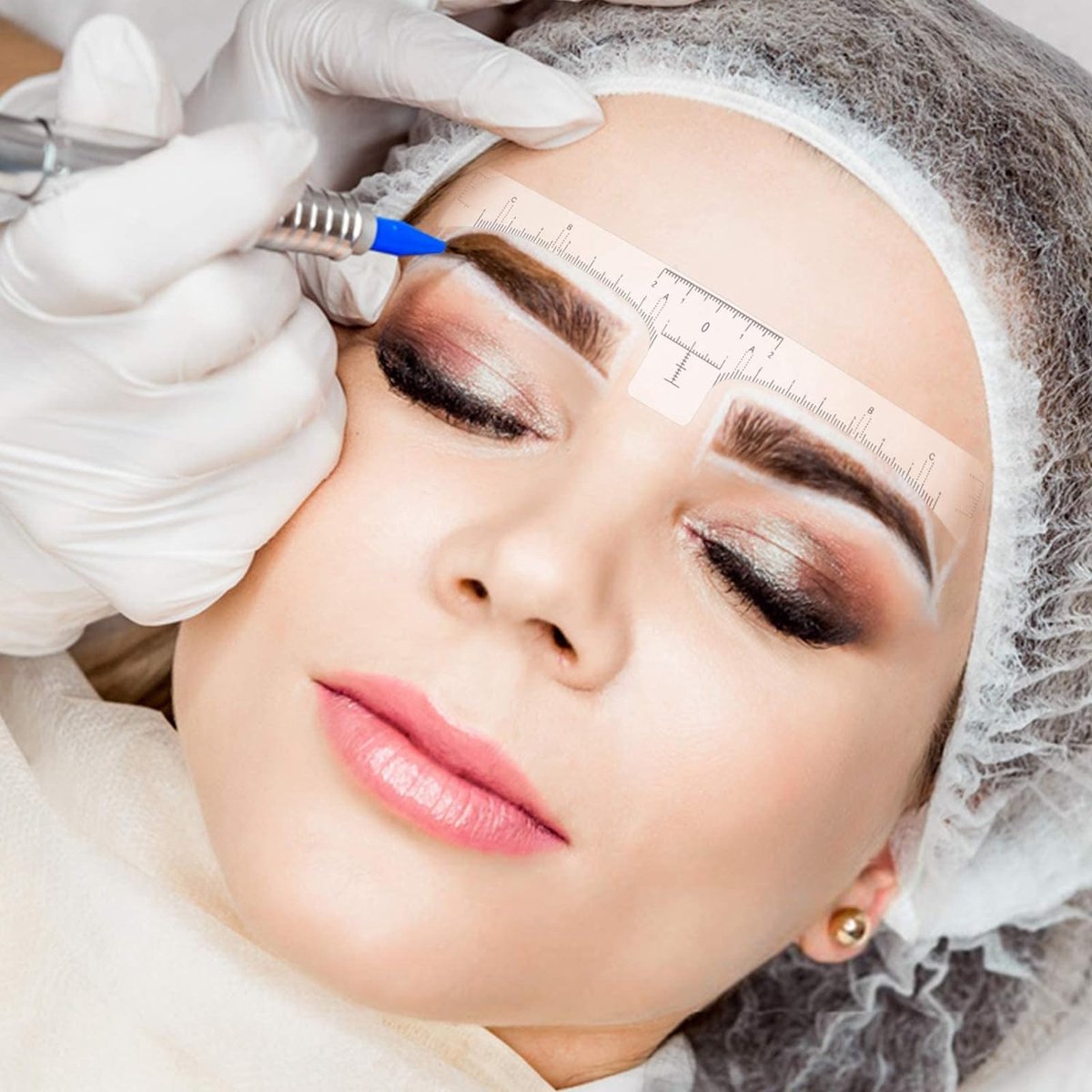 100 Stuks Wenbrauw Liniaal Stickers & 10M Voorgeïnkte Mapping Draad voor Microblading