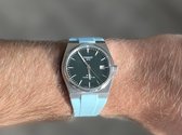 Intergrated rubber watch strap Light Blue for Tissot PRX 40mm - Geïntegreerde rubber horloge band licht blauw met quick release trekkers
