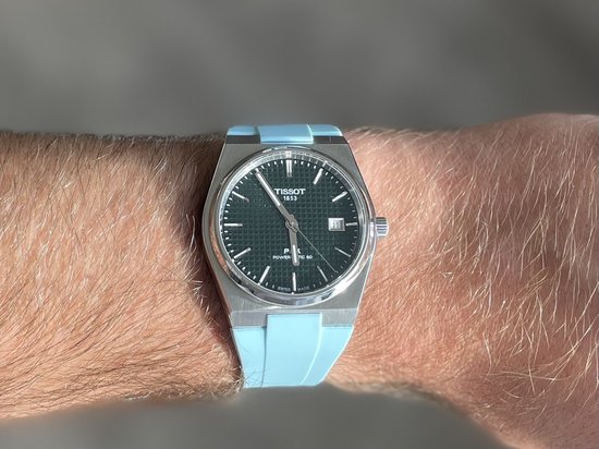 Bracelet de montre en caoutchouc intégré Blue clair pour Tissot PRX 40mm - Bracelet de montre en caoutchouc intégré bleu clair avec extracteurs à dégagement rapide