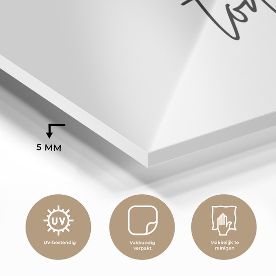 MuchoWow® Glasschilderij 120x60 cm - Schilderij acrylglas - Tekst - Enjoy the day - Quotes - Zwart wit - Foto op glas - Schilderijen