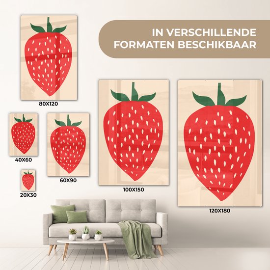 MuchoWow® Peinture sur verre 60x90 cm - Peinture sur verre acrylique - Fraise - Rouge - Moderne - Boho - Photo sur verre - Peintures