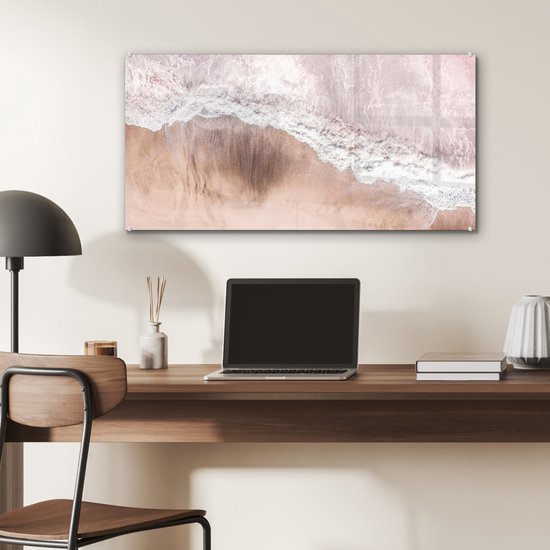 MuchoWow® Peinture sur verre 80x40 cm - Peinture sur verre acrylique - Mer - Plage - Rose - Nature - Photo sur verre - Peintures