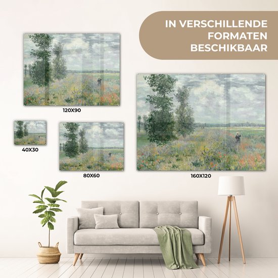 MuchoWow® Peinture sur verre 80x60 cm - Peinture sur verre acrylique - Claude Money - Champs de Poppy - Art - Maîtres anciens - Photo sur verre - Peintures
