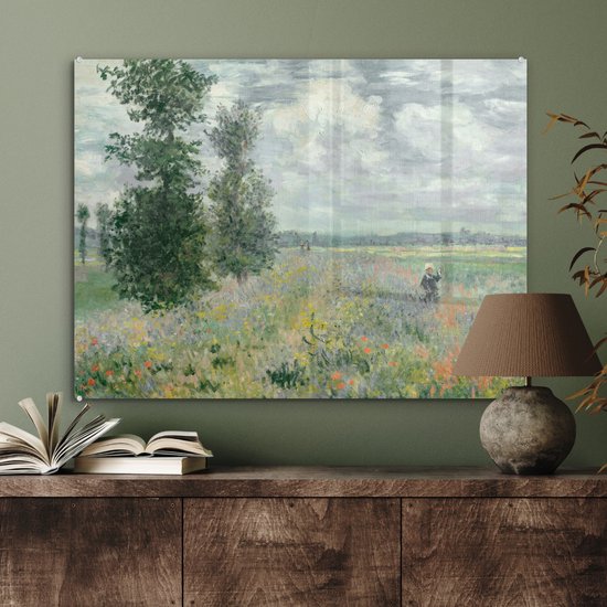 MuchoWow® Peinture sur verre 80x60 cm - Peinture sur verre acrylique - Claude Money - Champs de Poppy - Art - Maîtres anciens - Photo sur verre - Peintures