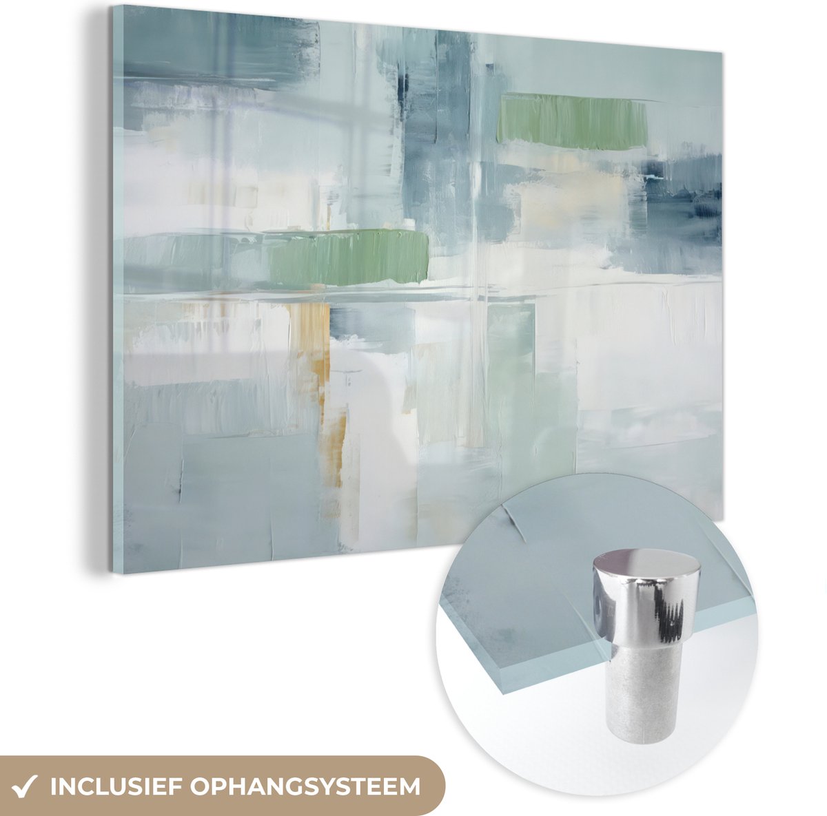 MuchoWow® Glasschilderij 60x40 cm - Schilderij acrylglas - Verf - Moderne kunst - Abstract - Grijs - Foto op glas - Muurdecoratie woonkamer - Wanddecoratie slaapkamer - Schilderijen