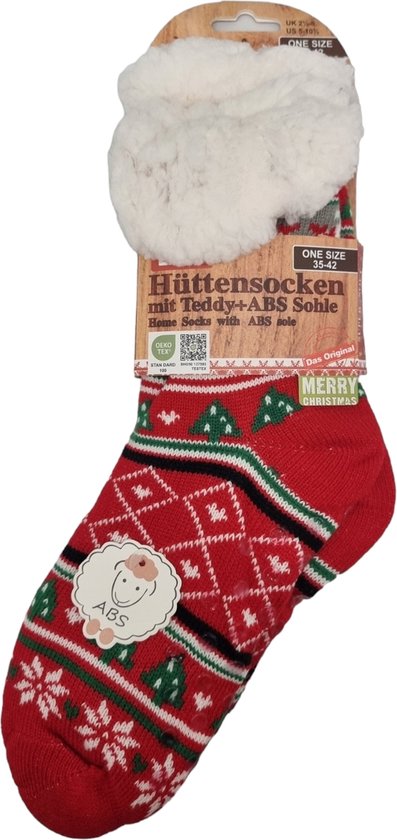 Antonio Huissokken - Huissokken Kerst - Groen/Grijs/Wit/Rood - Dames- Antislip ABS - One Size (38-42) - Hüttensocken - Warme Sokken - Warme Huissok - Kerstcadeau voor dames