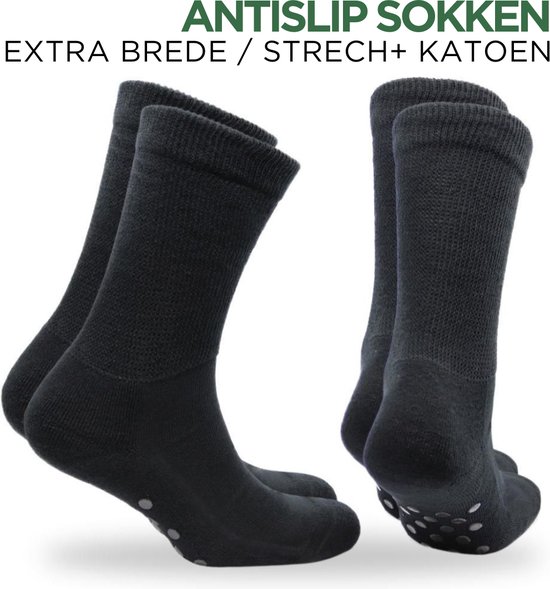 Norfolk - 2 paar - Antislip Sokken - Stretch+ Extra Wijde Sokken - Katoenen sokken met Demping - Anti-slip Sokken - Huissokken - Maat 39-42 - Zwart - Rio Grip