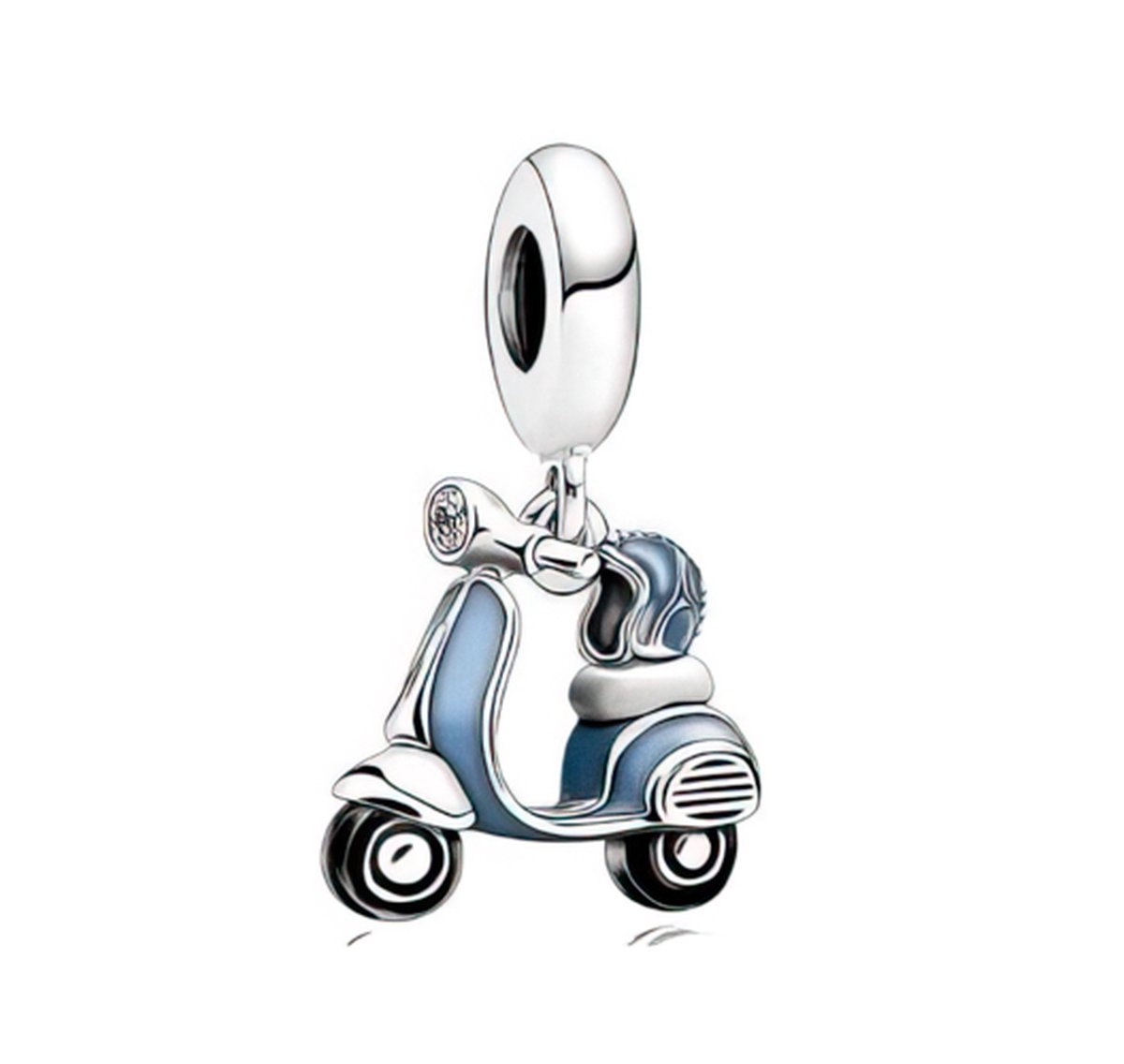 Fler® | Bedel | Past op populaire bedel armbanden (standaard-3mm) | armbandbedel | Blauwe Scooter Bedel | Vespa | Skoeter l Charm | 925 sterling zilver | Blauwe emaille | Armband Kraal | Vriendschap, Verjaardagsgeschenk, Kado, Cadeau | Valentijn kado