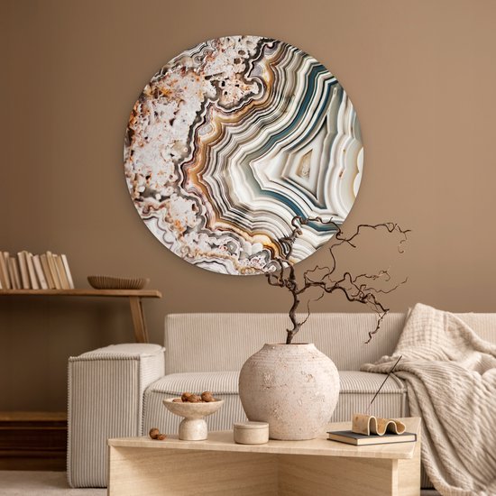 WallCircle - Wandcirkel - Marmer - Abstract - Natuur - Marmerlook - Muurcirkel binnen - Wanddecoratie rond - Rond schilderij - Kamer decoratie - Woonkamer - Muurdecoratie cirkel - 90x90 cm - Wandcirkels - Ronde schilderijen - Slaapkamer