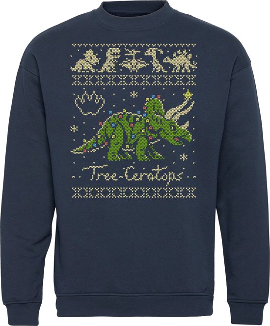 Kersttrui Triceratops KerstTrui | Foute Kersttrui Dames Heren | Kerstcadeau | Kerstpakket | Navy | maat XS