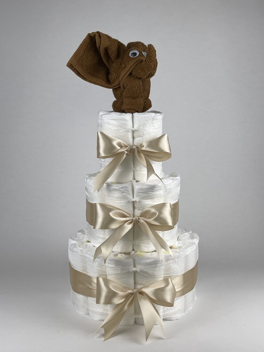 Goedkoopste Chouette-Chouette | Luiertaart Neutraal | Kraamcadeau | Geboorte Jongen Meisje | Babyshower | Olifant clay Bruin - Beige