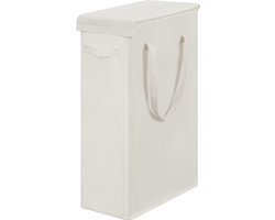 Slimme wasmand met deksel, 58 L, hoge smalle wasmand, ademend, inklapbaar, hoge smalle waszak, grote opbergmand, afvalbak voor wasgoed, slaapkamer, beige.