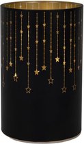 Decoratieve lantaarn van glas 14cm LED zwart goud met sterren timer (exclusief 3 x AA batterij )