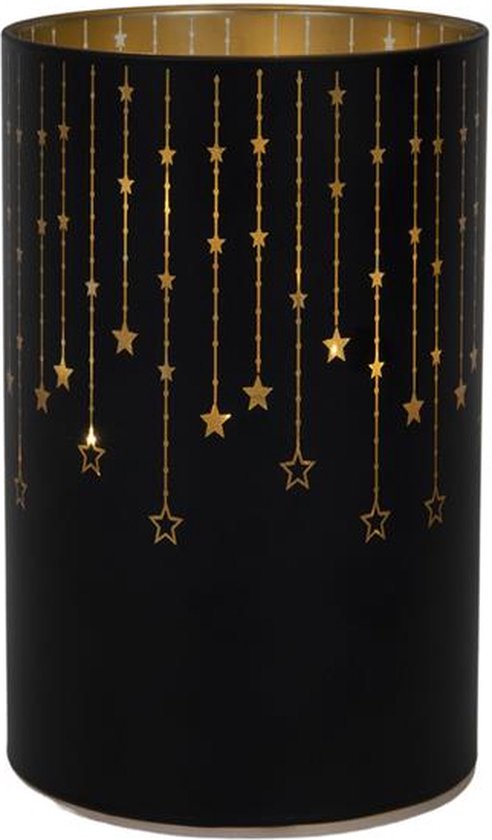 Lanterne décorative en verre 14 cm LED noir doré avec minuterie étoile (hors 3 piles AA)
