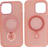 iPhone 15 Pro Max Magsafe Hoesje - Mat Transparant Case met Staande Functie - Roze