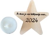 Étoile en bois avec bougie chauffe-plat ''Je t'enverrai un point lumineux pour 2023'' - encouragement sincère - cadeau - Noël - petit cadeau - geste doux