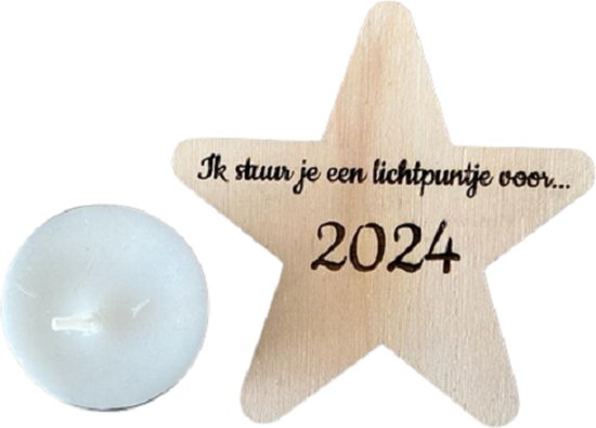 Houten ster met theelichtje ''Ik stuur je een lichtpuntje voor 2023'' - hart onder de riem steken - cadeautje - kerstmis - kleinigheidje - lief gebaar