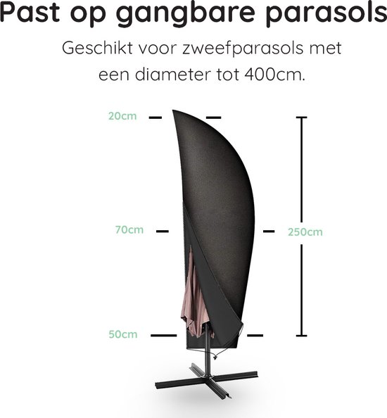 Volcan Parasolhoes voor Zweefparasol - Waterdicht - Met Rits en Stok - Oxford 420D - Tot 400cm - Zwart